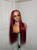 #5 Cherry red straight frontal wig 30”