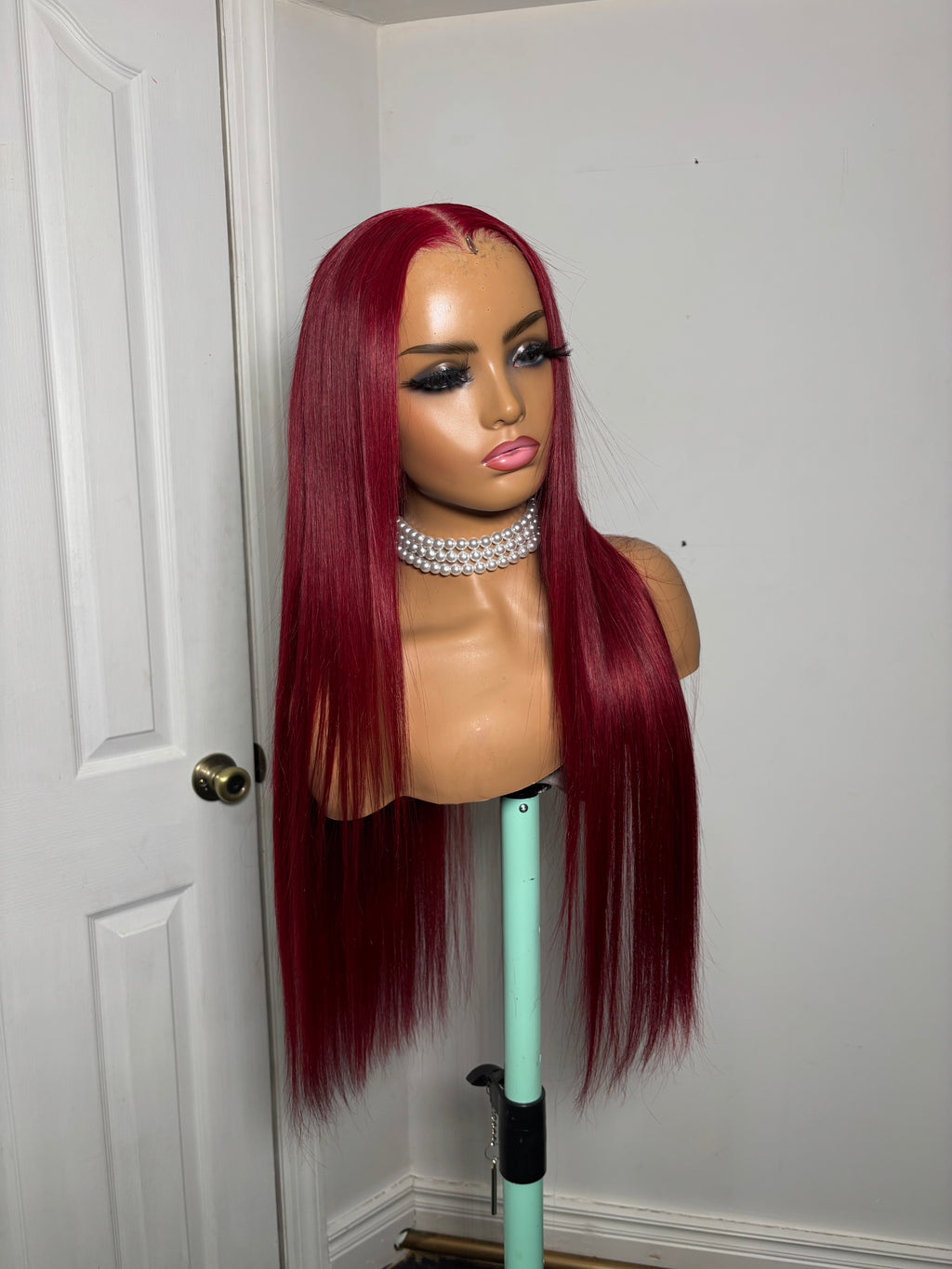 #5 Cherry red straight frontal wig 30”